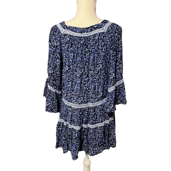 Free People Short Sleeve Talk About It Tiered Blouse Tunic Blue Floral Womens S - Picture 5 of 9